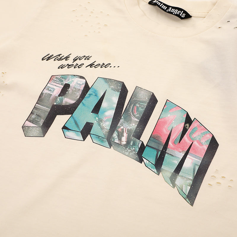 Palm Angels Sing In Logo T Shirt Beige