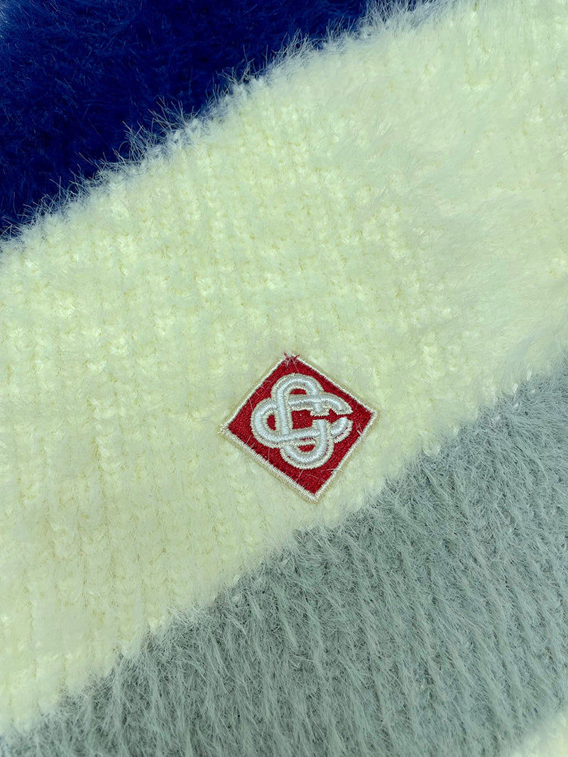 CASABLANCA Logo-Appliquéd Striped Brushed-Knit Cardigan