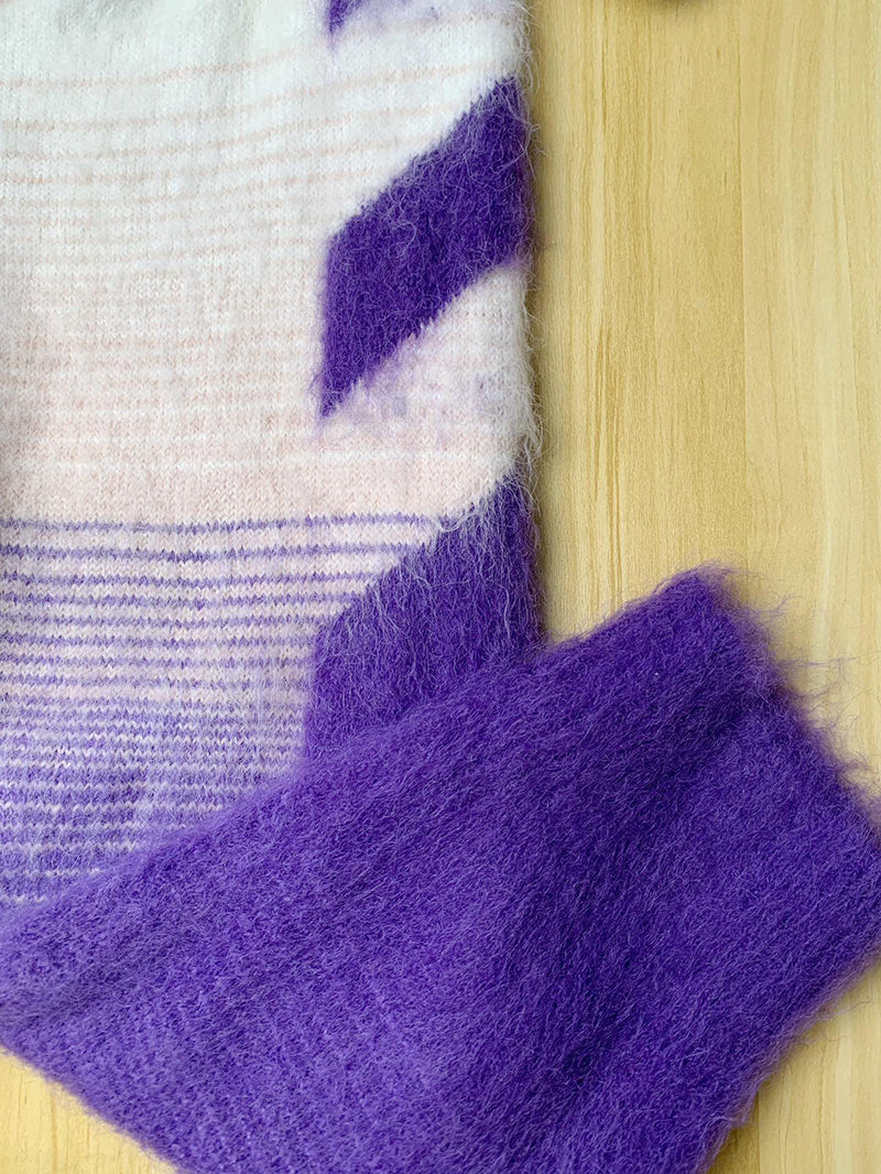 Off-White Crewneck Long-Sleeved Knitted Jumper Purple