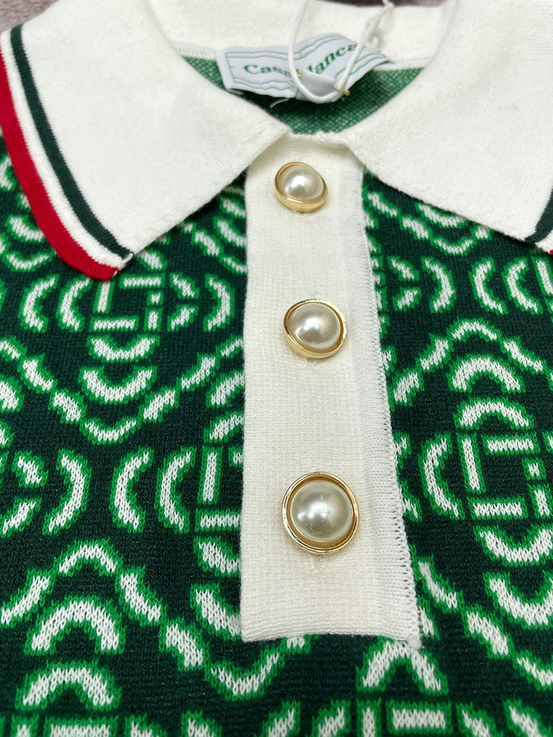 CASABLANCA Diamond Logo Jacquard Polo Shirt Green
