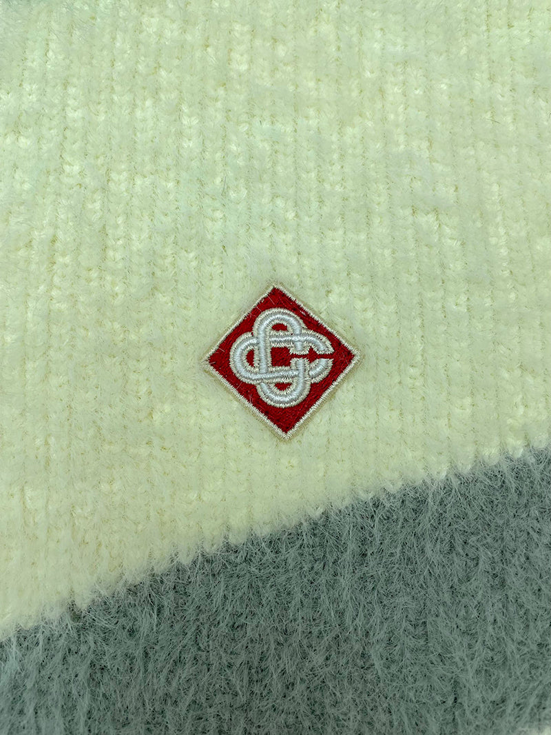 CASABLANCA Logo-Appliquéd Striped Brushed-Knit Zip-Up Cardigan - White