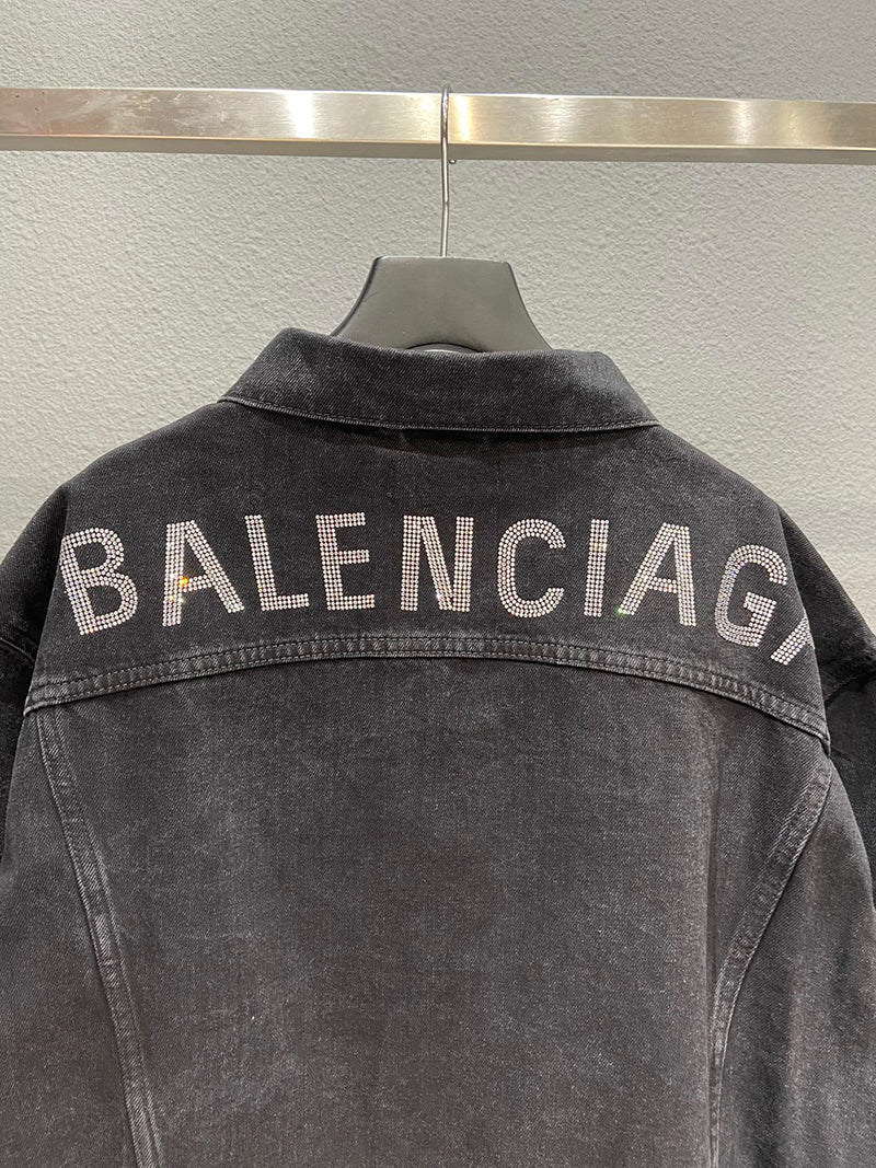 Balenciaga Denim Jacket With Embellished Logo