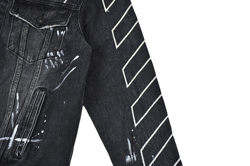 Off-White c/o Virgil Abloh Men's Gray Logo Printed Denim Jacket