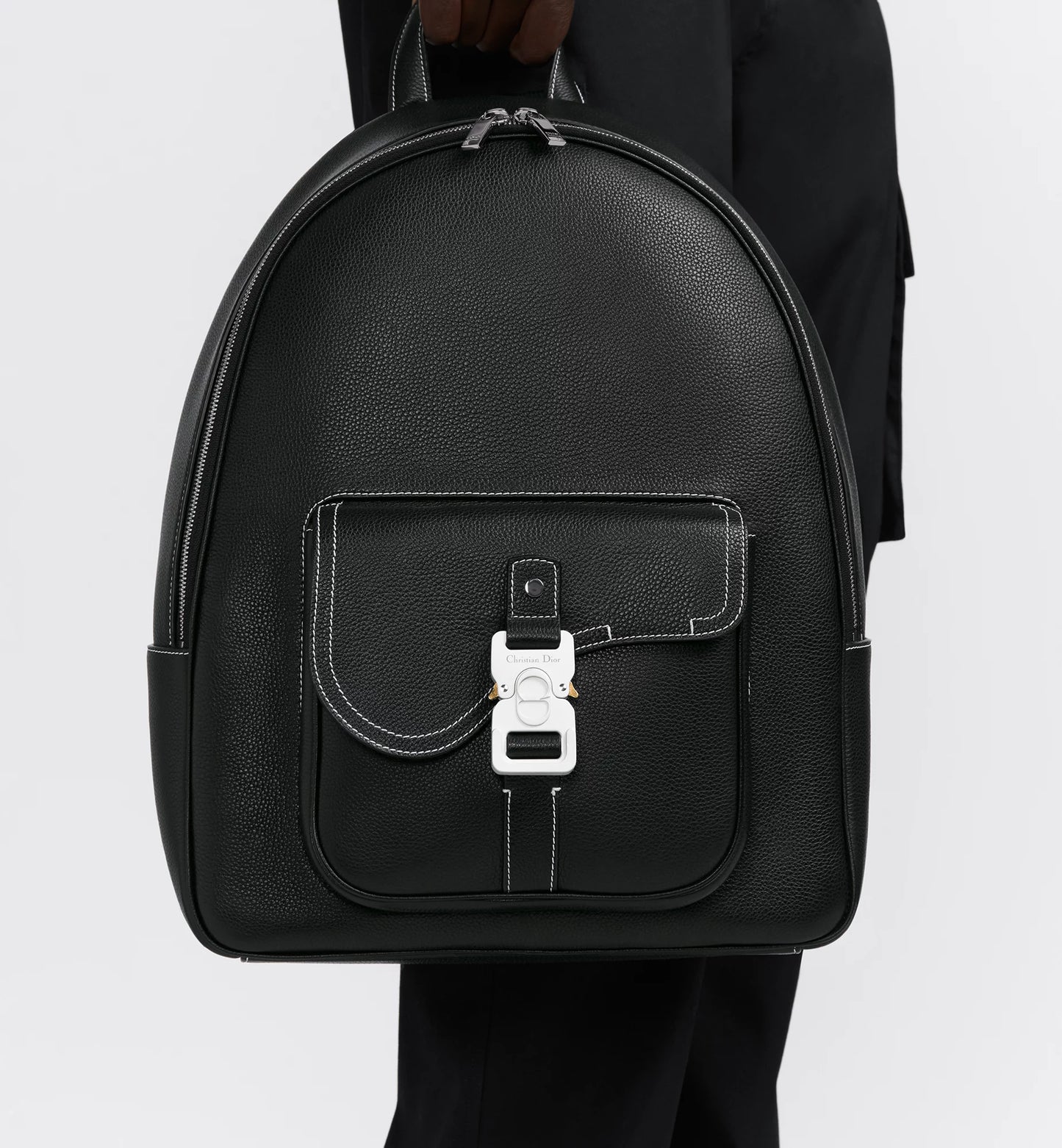 Dior Saddle Backpack with Zipper Black grained calfskin