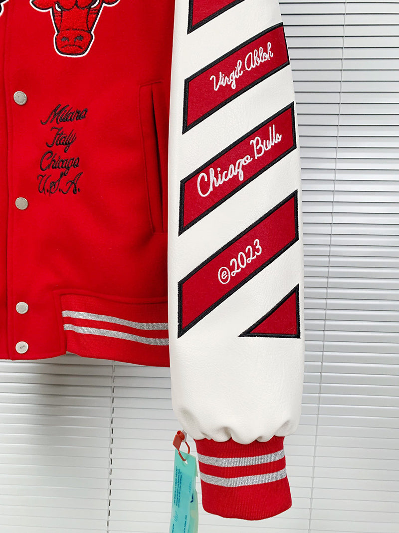 OFF-WHITE c/o Chicago Bulls Red Varsity Jacket