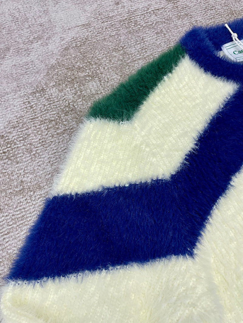 CASABLANCA Logo-Appliquéd Striped Brushed-Knit Cardigan