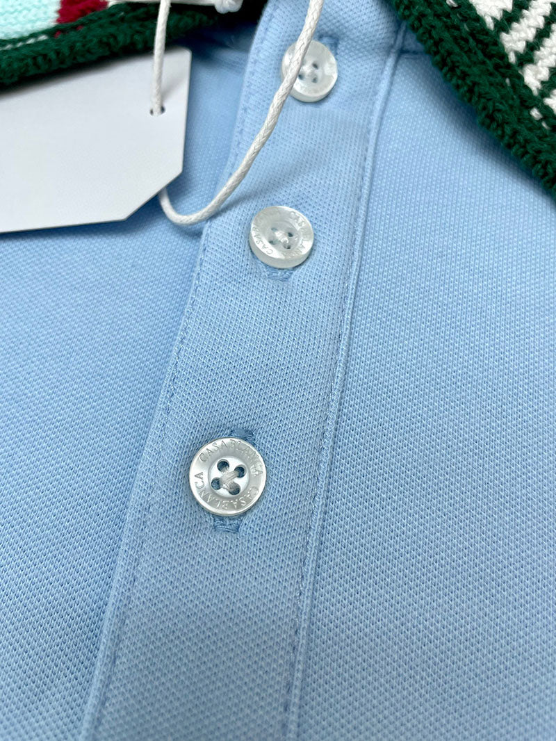 CASABLANCA Stripe Knit Collar Polo Shirt Blue