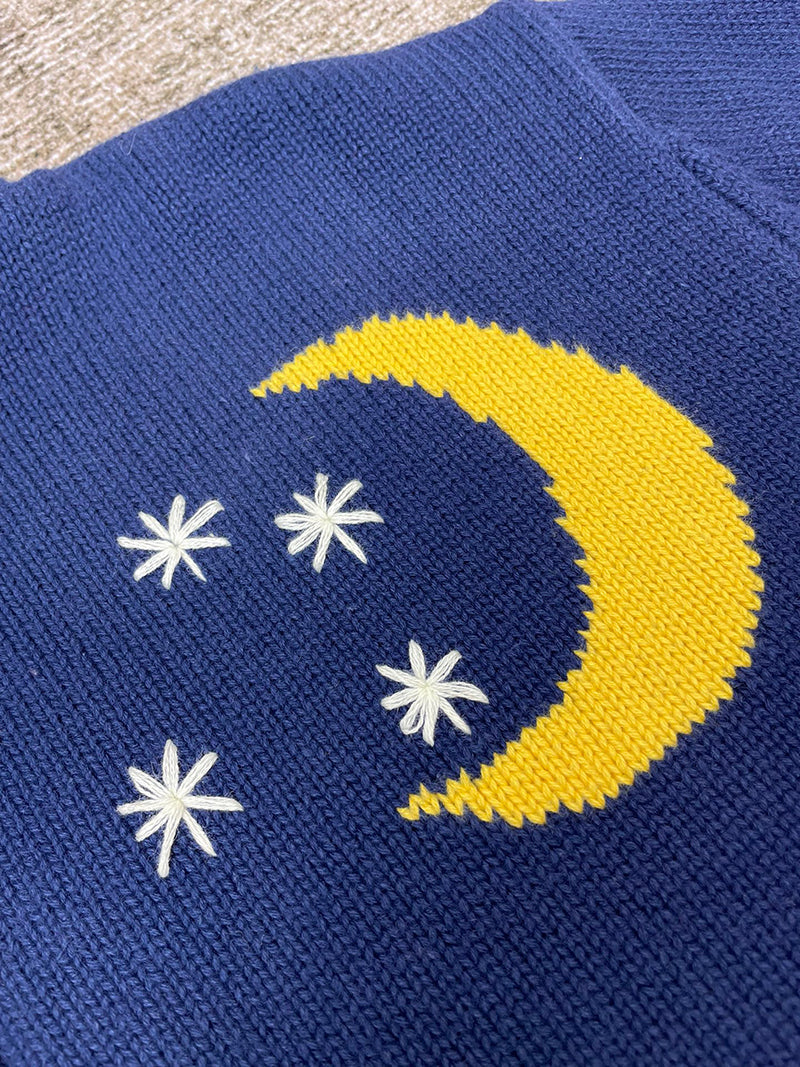 Casablanca Intarsia Cotton Zip-Up Cardigan Blue
