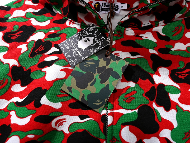 BAPE 1st Camo Shark Full Zip Red and Green Printed Hoodie