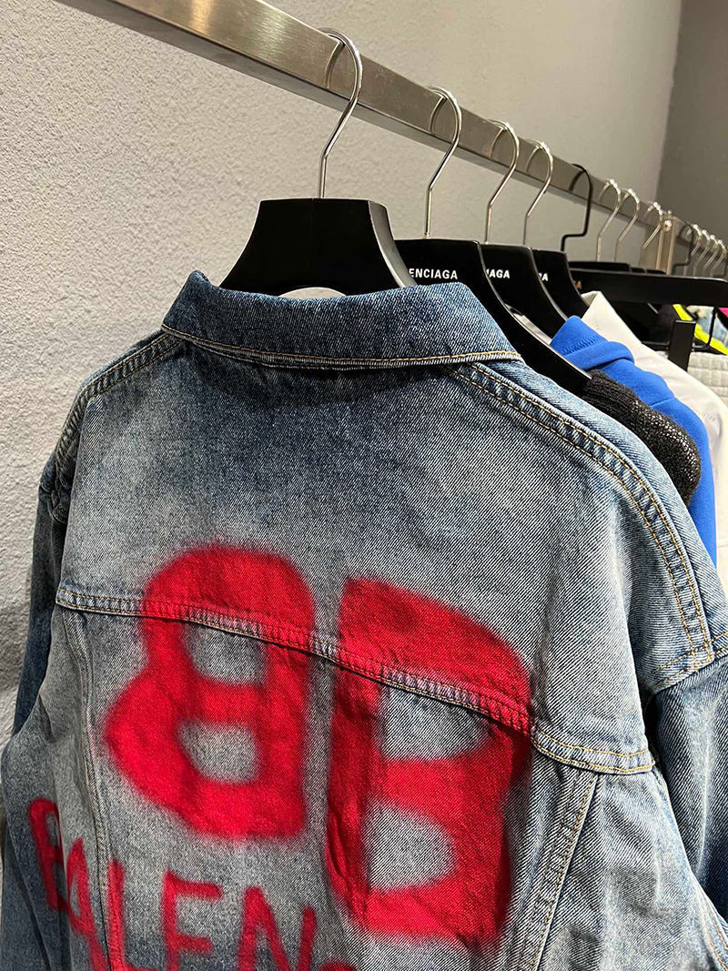 BALENCIAGA SPRAY PAINT LOGO DENIM JACKET Pink
