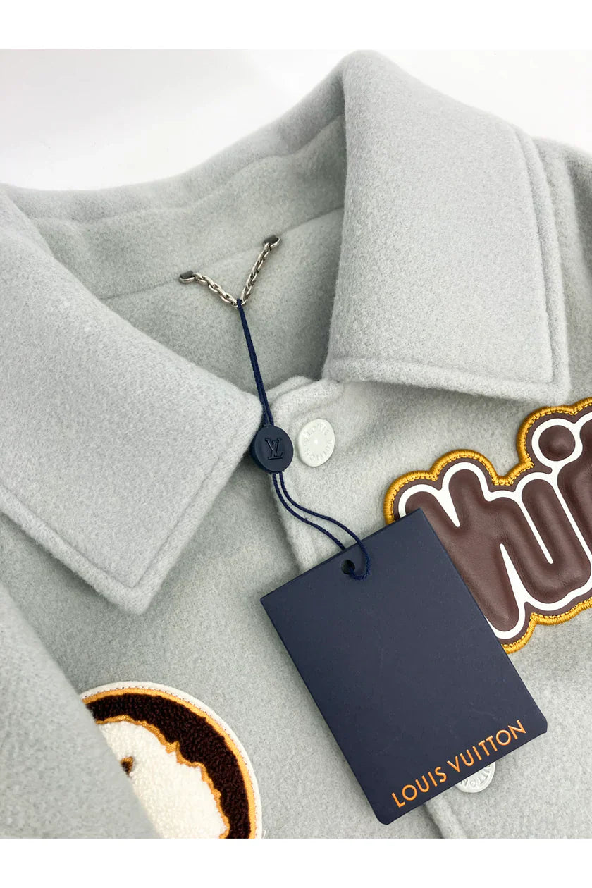 Louis Vuitton 2023 Patchwork Grey & White Varsity Jacket
