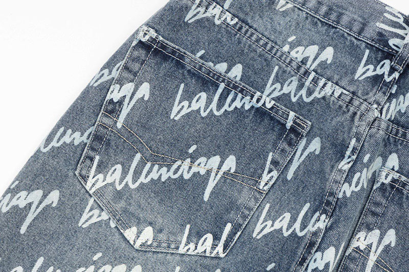 Balenciaga All Over Logo Large Fit Denim Blue