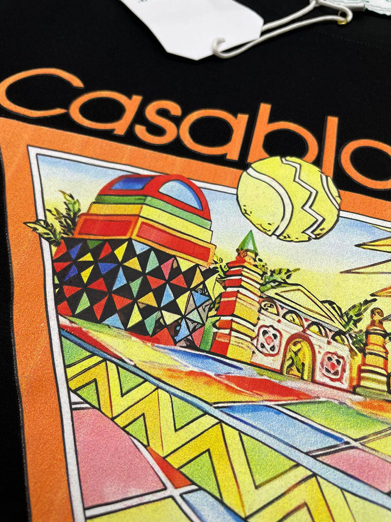 CASABLANCA Afro Cubism Tennis Club T Shirt Black