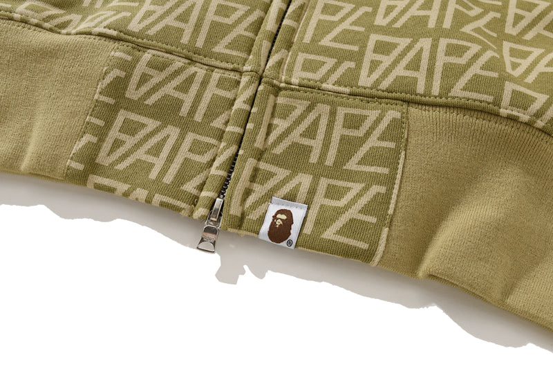 BAPE Logo Monogram Velour Shark Full Zip Hoodie Beige