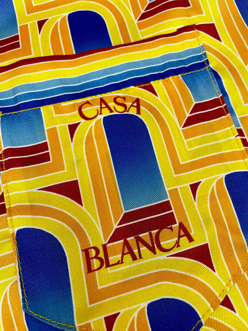 CASABLANCA L'Arche De Nuit Cuban Collar Silk Shirt Yellow
