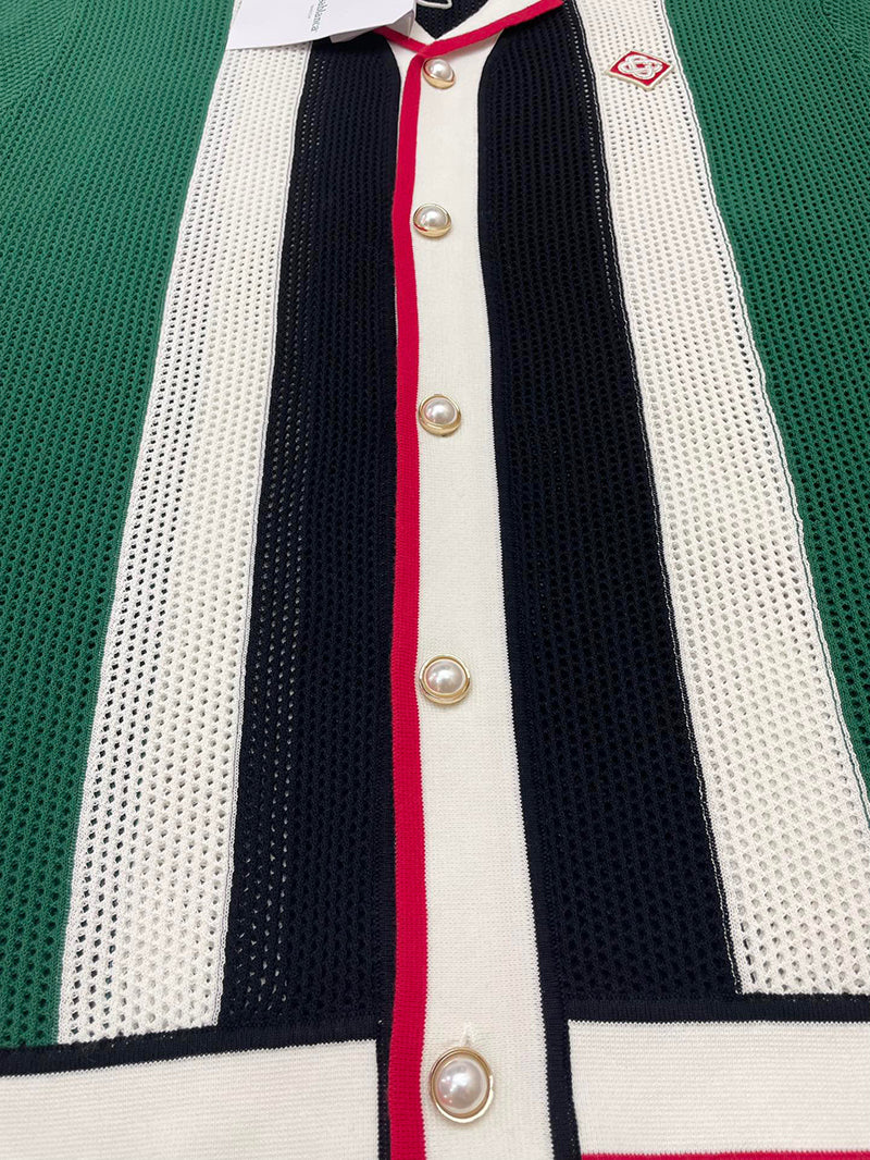 CASABLANCA Striped Mesh Shirt 'Green/White Stripe'