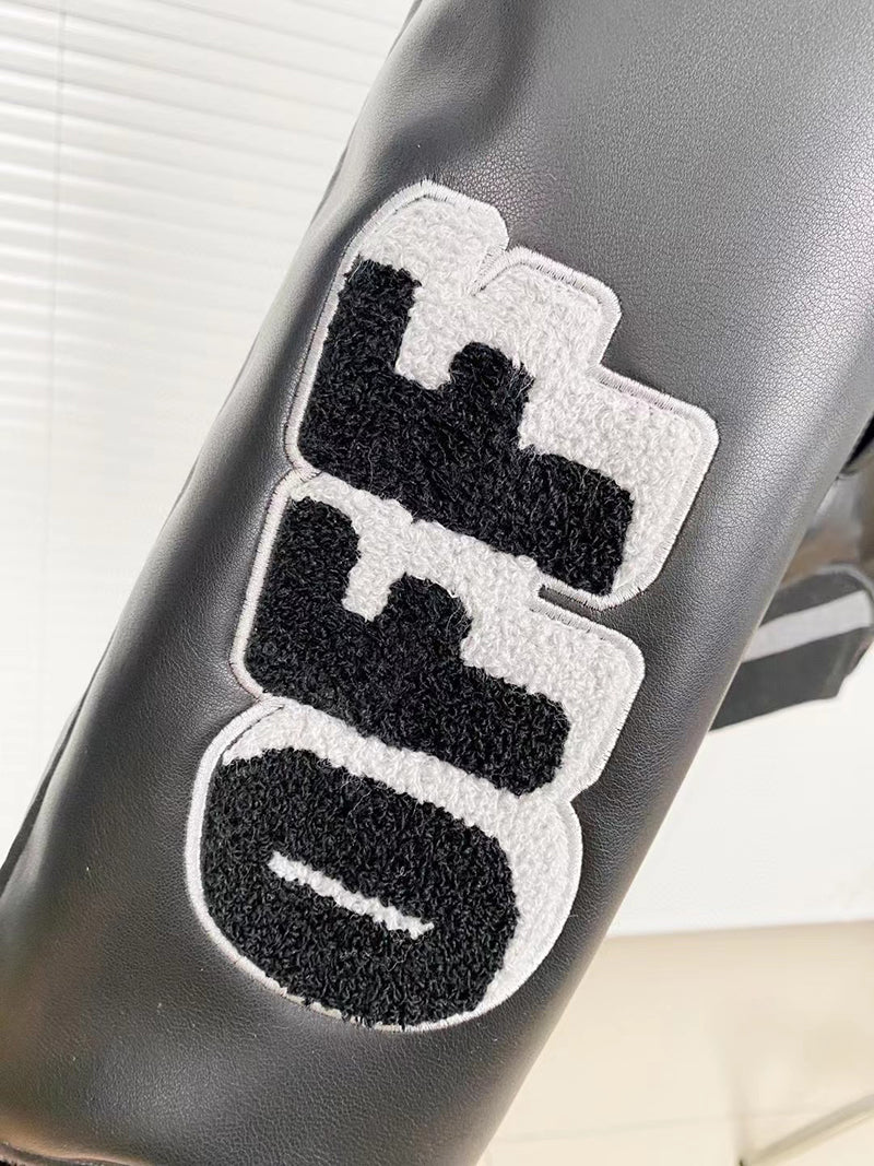 OFF-WHITE c/o Virgil Abloh Leather Varsity Jacket in Black