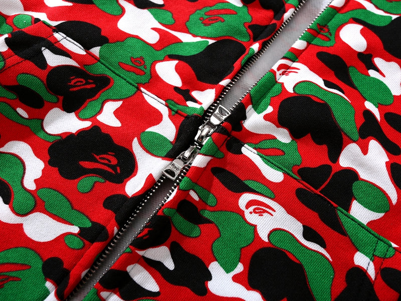 BAPE 1st Camo Shark Full Zip Red and Green Printed Hoodie
