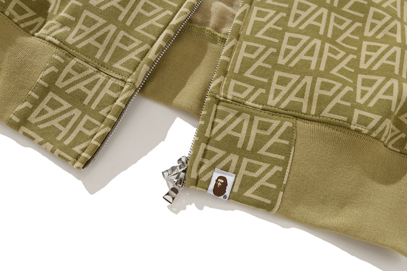 BAPE Logo Monogram Velour Shark Full Zip Hoodie Beige