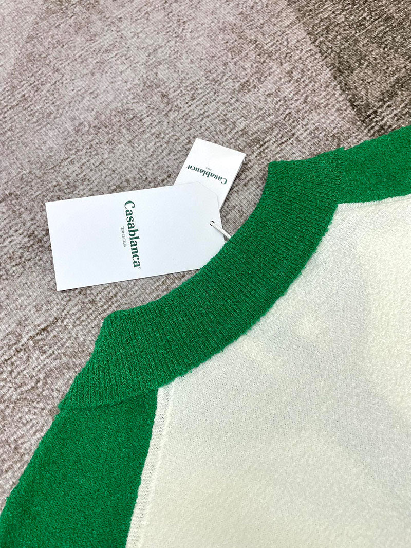 CASABLANCA Colour Blocking Boucle Polo Shirt White/Green