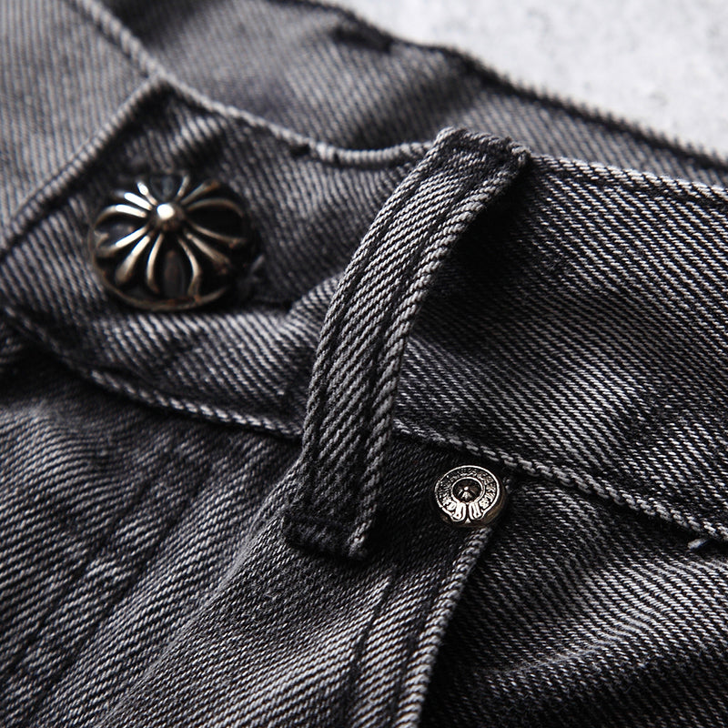 Chrome Hearts Pink and Leopard Cross Patch Jeans