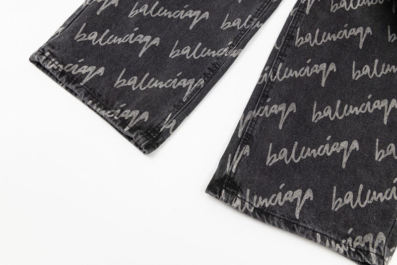 Balenciaga All Over Logo Large Fit Denim Black