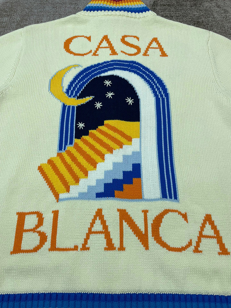 Casablanca Intarsia Cotton Zip-Up Cardigan
