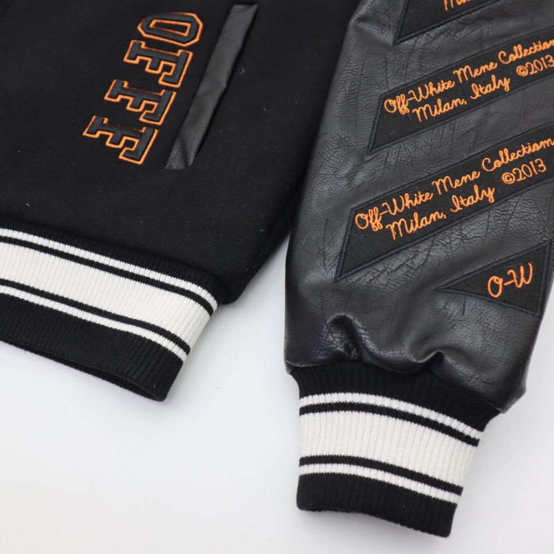 OFF - WHITE Black wool and leather varsity jacket