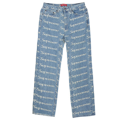Supreme Frayed Logos Denim Trucker Pants BLUE