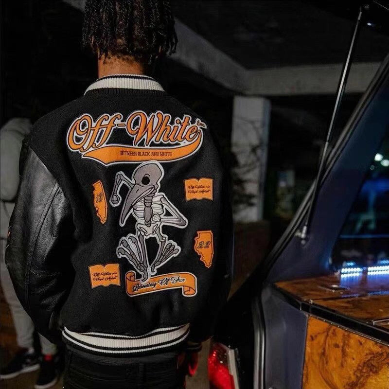 OFF - WHITE Black wool and leather varsity jacket