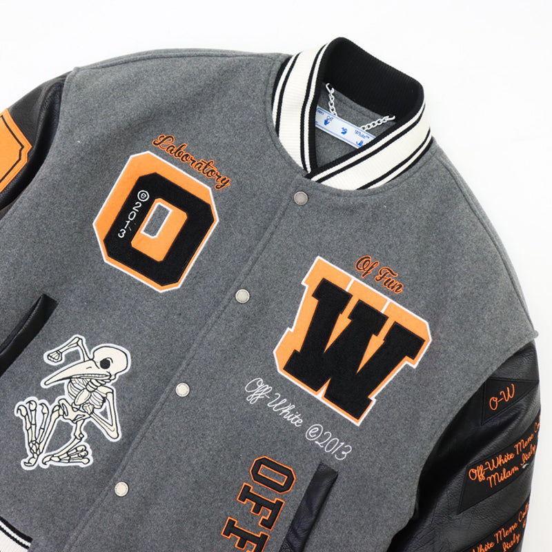 OFF - WHITE Grey wool and leather varsity jacket