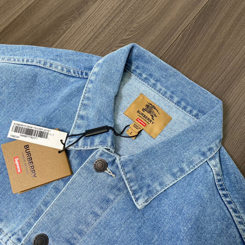 Supreme Burberry Denim Trucker Jacket Washed Blue