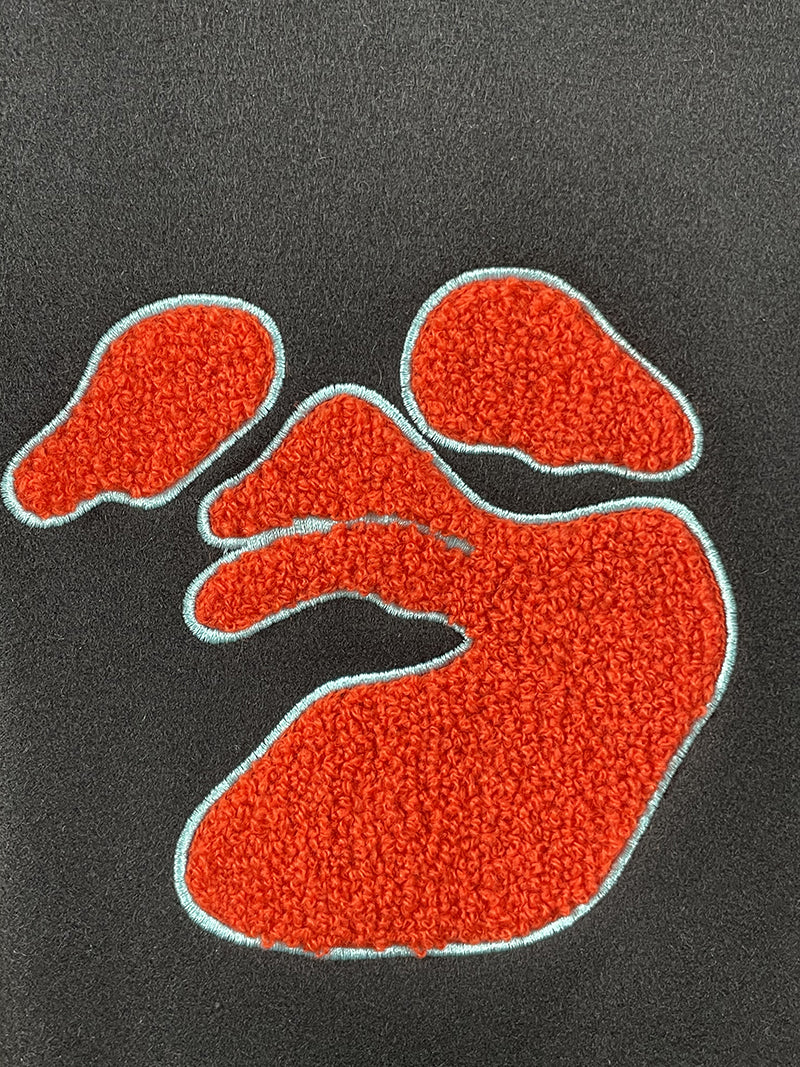 OFF-WHITE GRAPHICS LEATHER VARSITY JACKET Black Orange