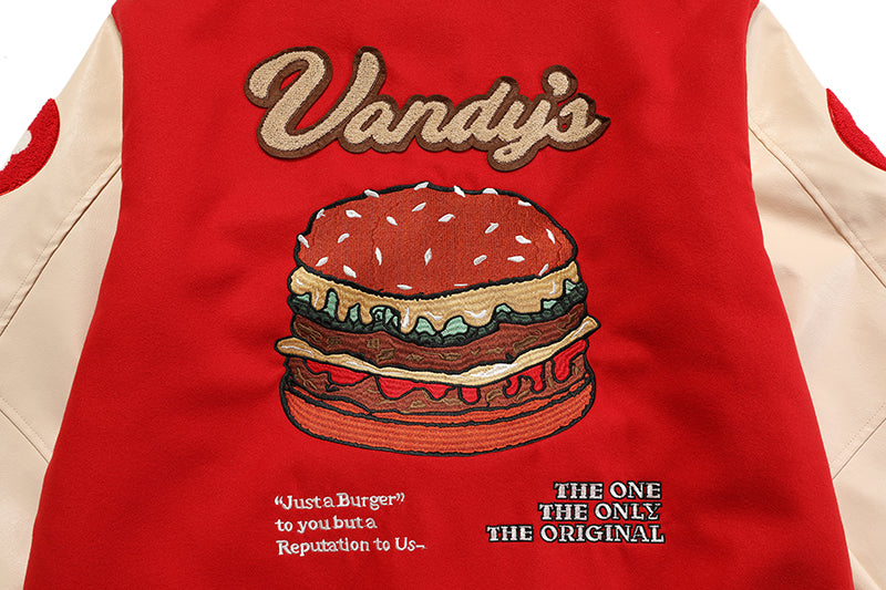 Vandy The Pink 4 Year Anniversary Varsity Jacket "Red Burguer"