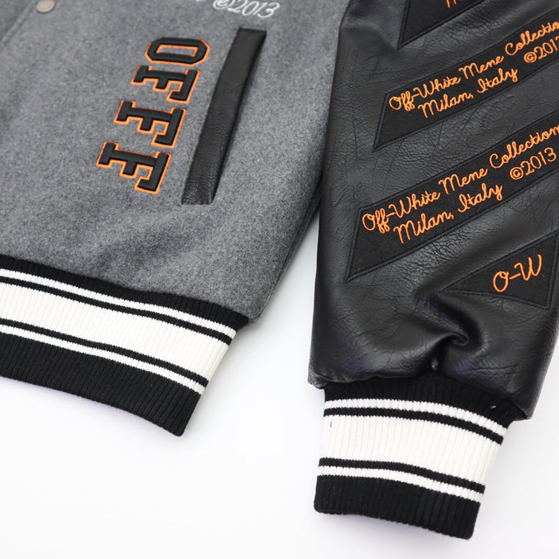 OFF - WHITE Grey wool and leather varsity jacket
