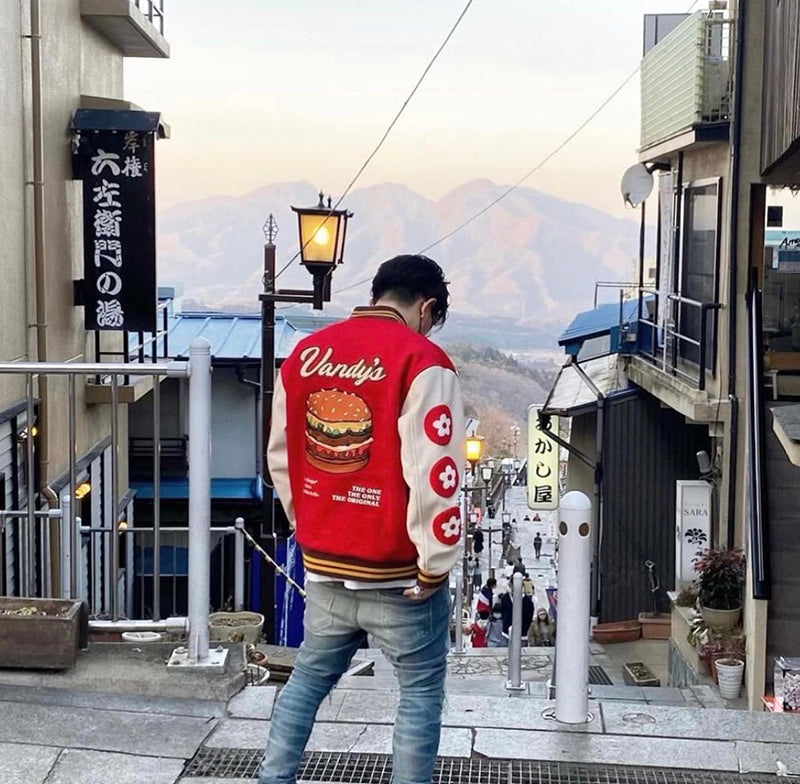 Vandy The Pink 4 Year Anniversary Varsity Jacket "Red Burguer"