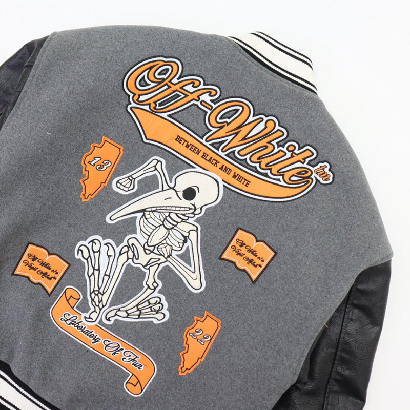 OFF - WHITE Grey wool and leather varsity jacket