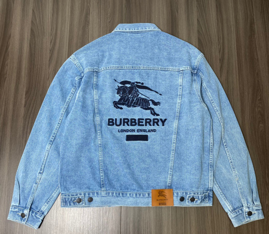 Supreme Burberry Denim Trucker Jacket Washed Blue