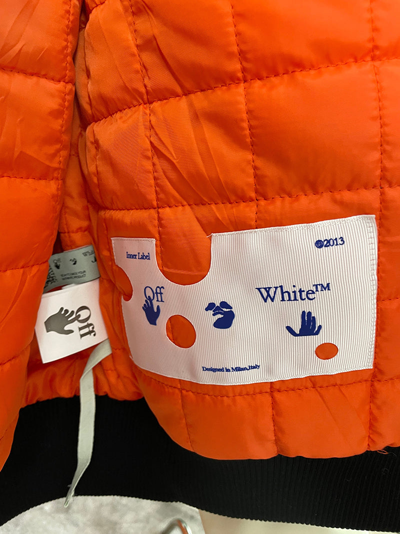 OFF-WHITE GRAPHICS LEATHER VARSITY JACKET Black Orange