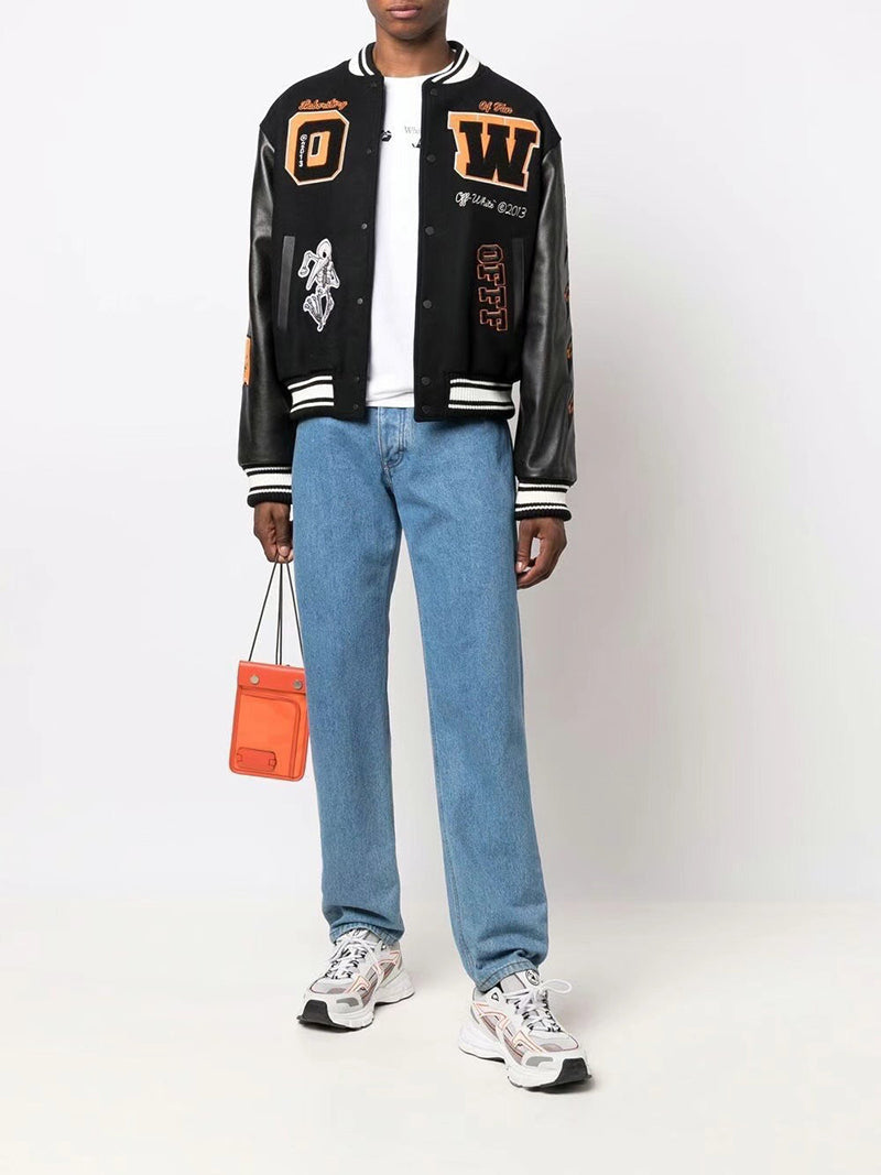 OFF - WHITE Black wool and leather varsity jacket