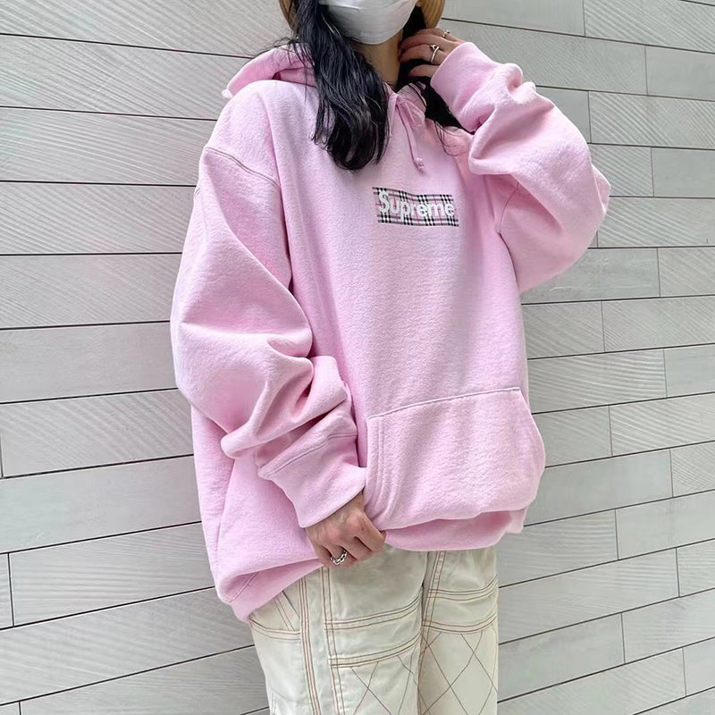 Supreme Burberry Box Logo Hooded Sweatshirt Light Pink