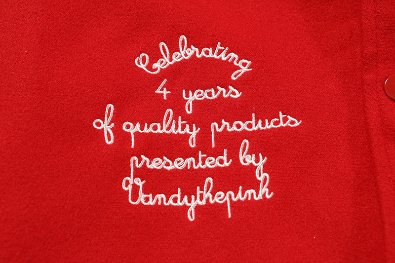 Vandy The Pink 4 Year Anniversary Varsity Jacket "Red Burguer"