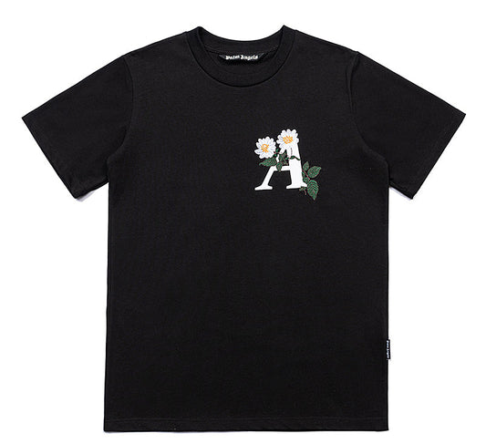 Palm Angels Floral Embroidery Logo-print T-shirt