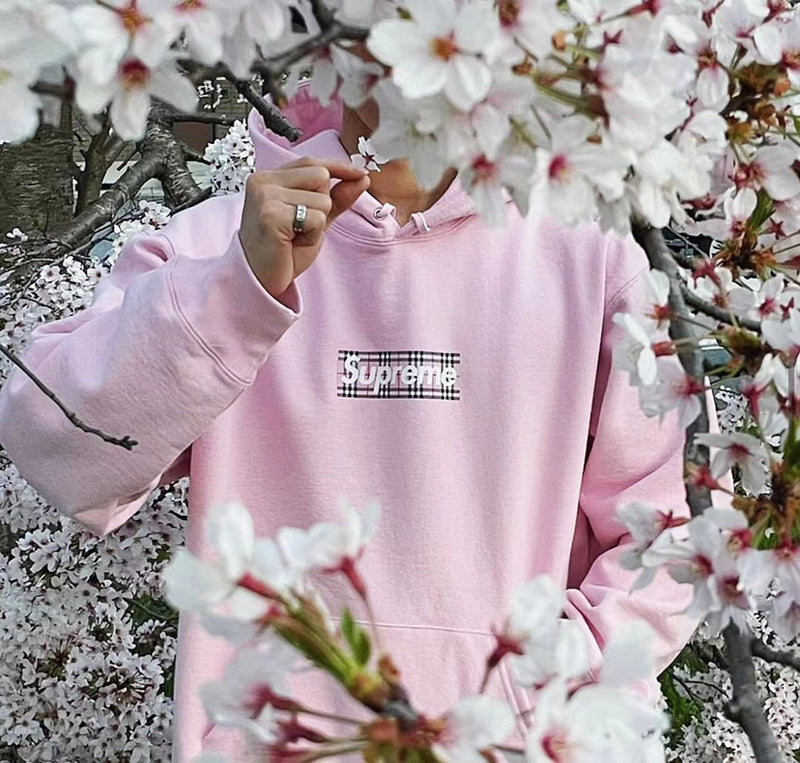 Supreme Burberry Box Logo Hooded Sweatshirt Light Pink
