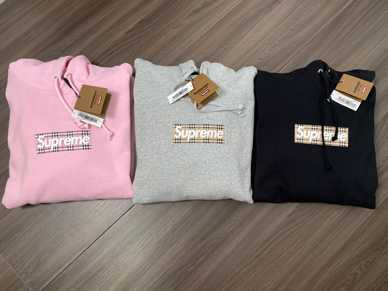 Supreme Burberry Box Logo Hooded Sweatshirt Light Pink