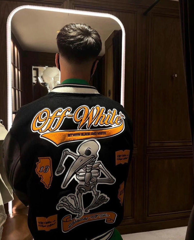 OFF - WHITE Black wool and leather varsity jacket