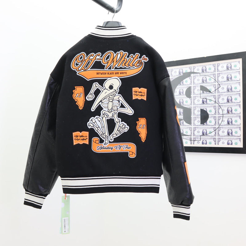 OFF - WHITE Black wool and leather varsity jacket