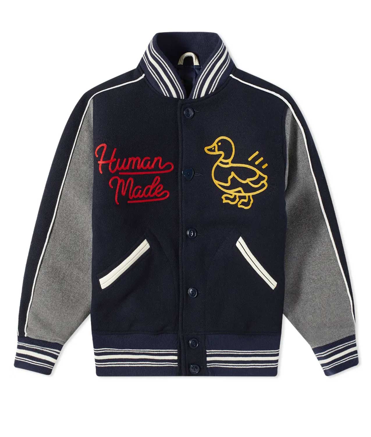 Human Made Duck Navy Blue and Grey Varsity Jacket