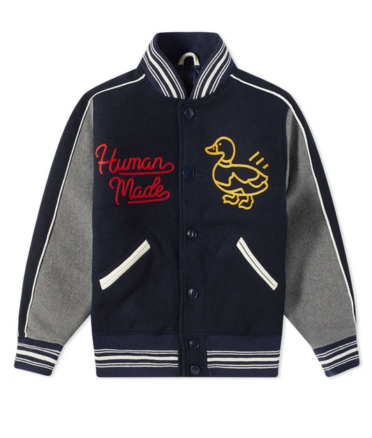 Human Made Duck Navy Blue and Grey Varsity Jacket