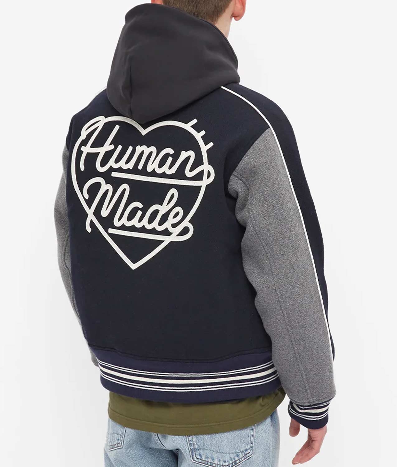 Human Made Duck Navy Blue and Grey Varsity Jacket